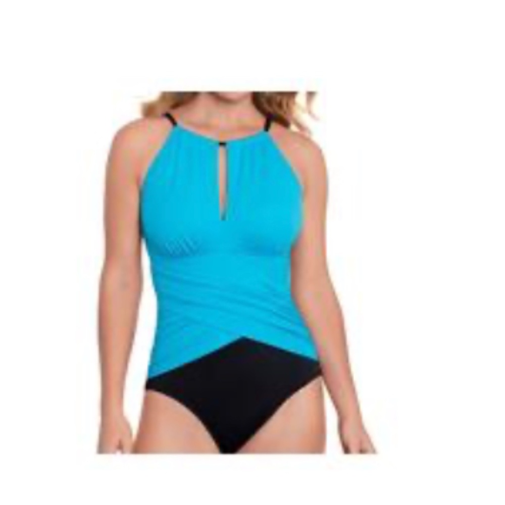 NWT Swim Solutions Women's Tummy Control Draped High Neck Swimsuit, - Picture 1 of 2